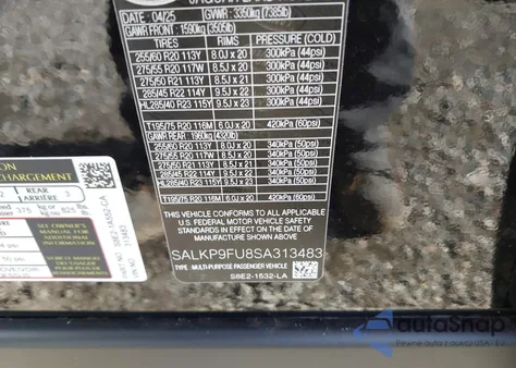 2025 Land Rover Range Rover P400 Se z USA, uszkodzony, nr VIN SALKP9FU8SA313483